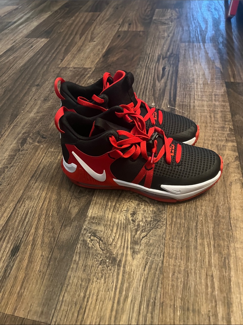 Youth Red and Black Athletic Sneakers with Lace Closure
